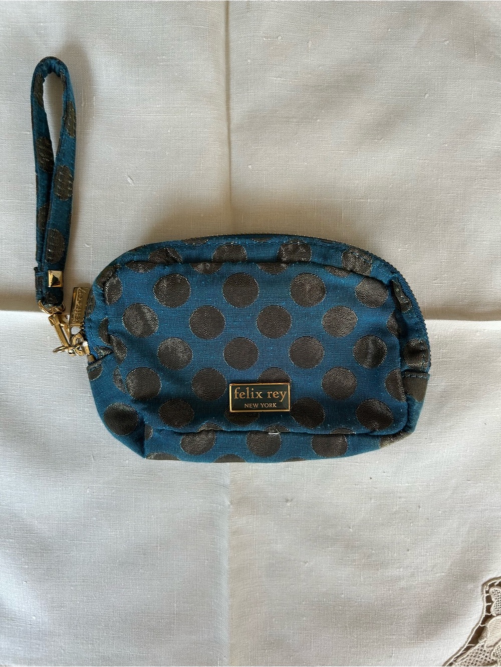Felix ReyTeal Polka Dot Wristlet Pouch